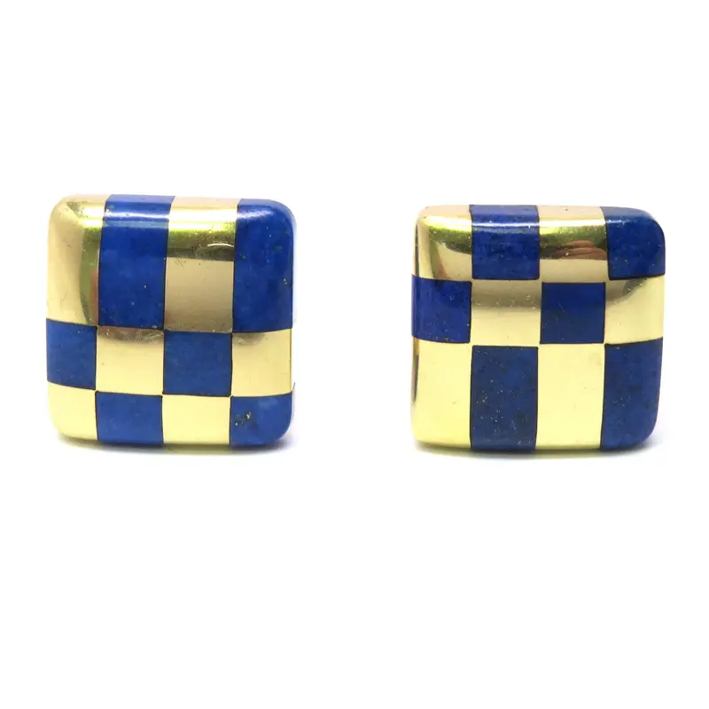 1980S Tiffany & Co Angela Cummings Lapis Earrings With Checkered Detail 1