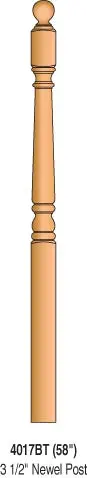 4018Bt-58 Colonial Ball-Top Landing Newel – 3-1/2" X 58" 1