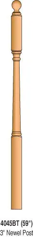 4045Bt-59 — Traditional Ball Top Newel, 3" Square × 59" 1