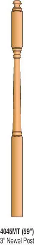 4045Mt-59 — Traditional Mushroom Top Newel, 3" Square × 59" 1