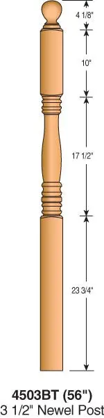 4503Bt-56 — Hampton Ball Top Newel, 3-1/2" Square × 56" 1