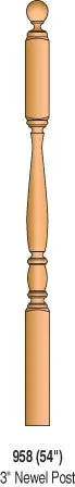 958-Bts13Fc-59 — Classic Ball Top Newel With 13" Face, 3" Square × 59" 1
