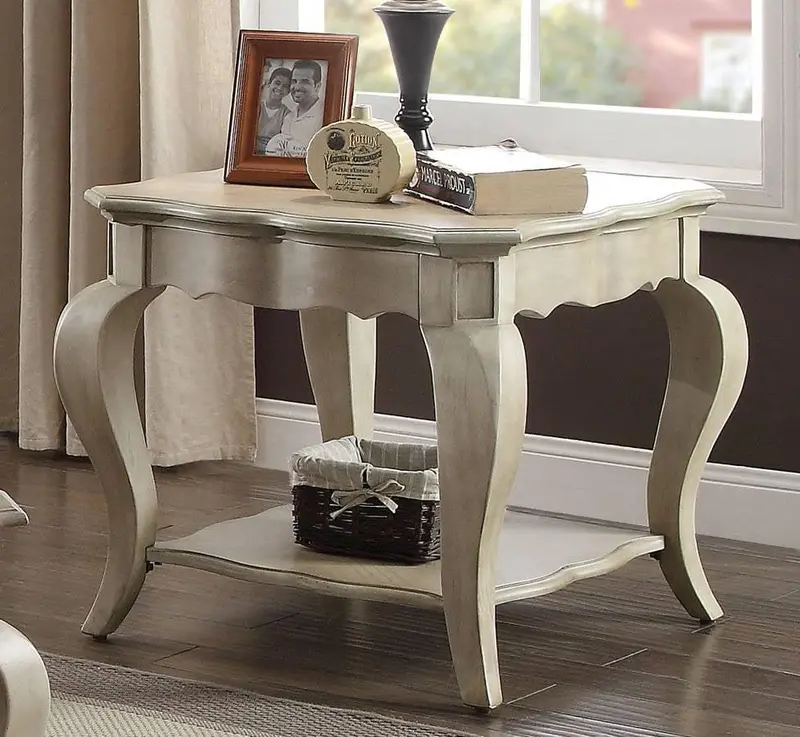 Acme Chelmsford Antique Taupe End Table – Round Living Room Accent (86052) 1