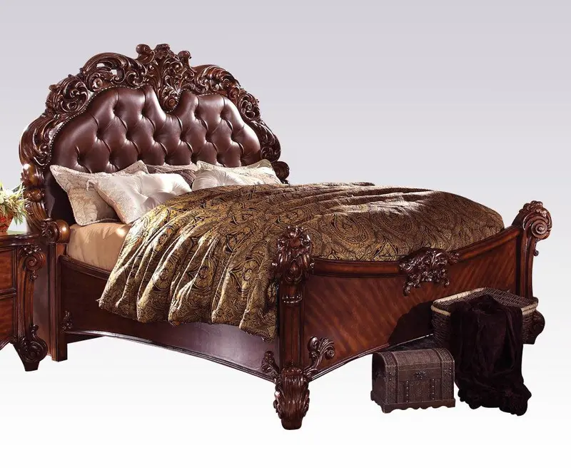 Acme Vendome Cherry Queen Panel Bed With Button-Tufted Headboard (Model 22000Q) 1