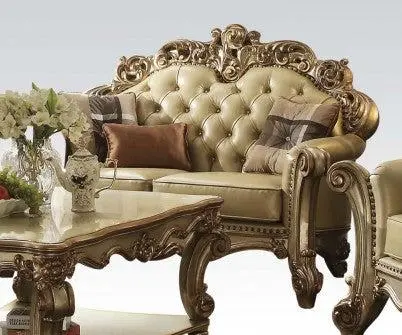 Acme Vendome Gold Patina Loveseat With Three Decorative Pillows (Model 53001) 1
