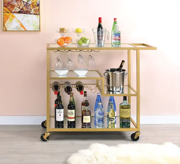 Adamsen Champagne-Finished Serving Cart With Mirror Accents 1