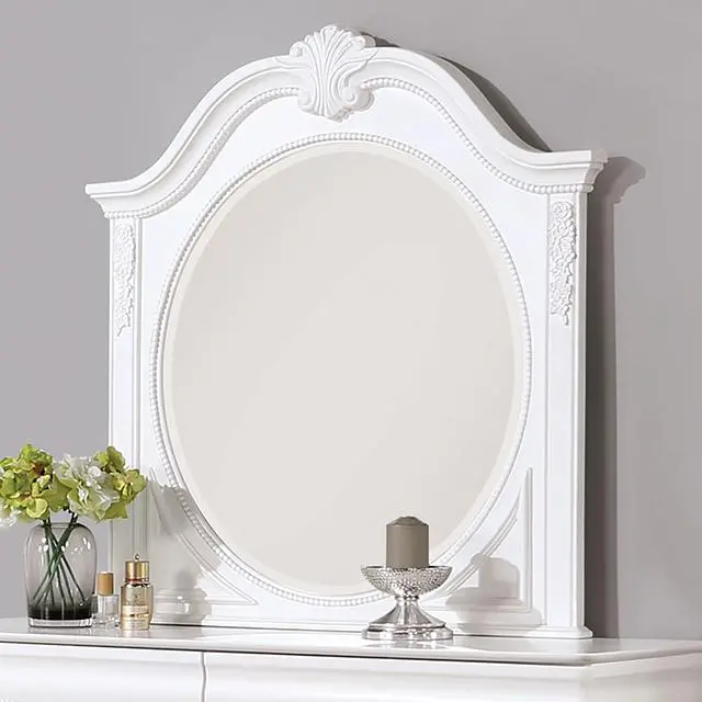 Alecia Wall-Mount Mirror – White Framed Vanity Mirror 1