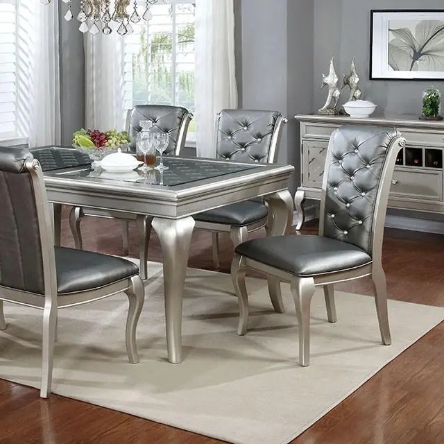Amina Champagne-Tone Glass And Metal Dining Table 1