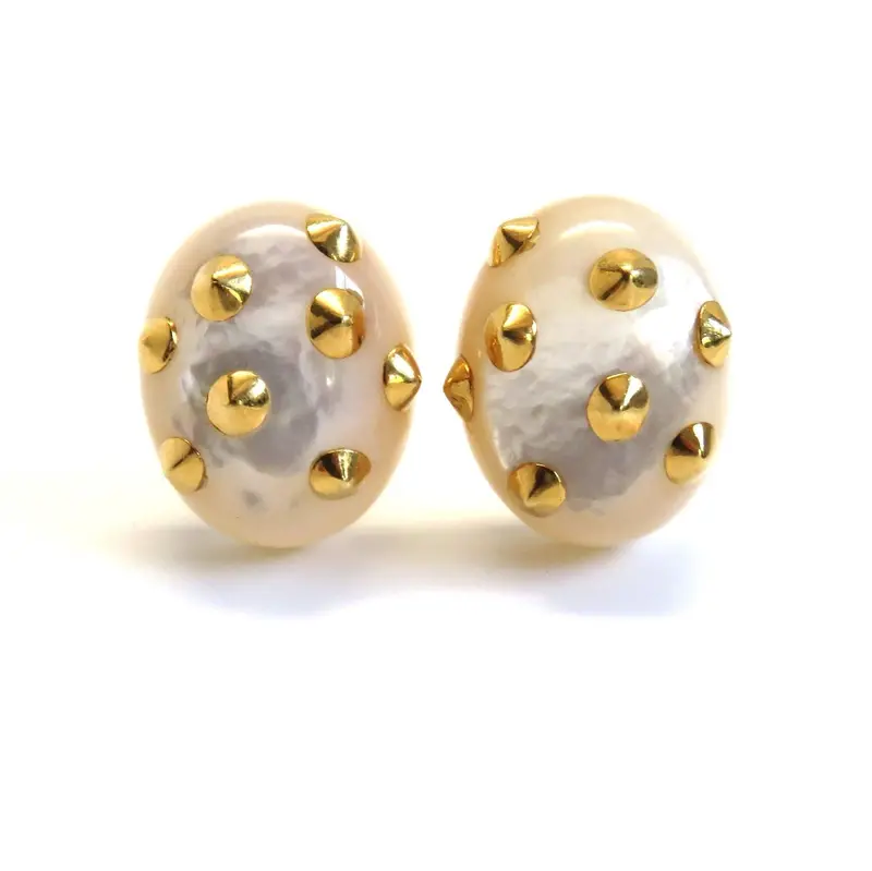 Angela Cummings 18K Gold Mother-Of-Pearl Inlay Earrings 1