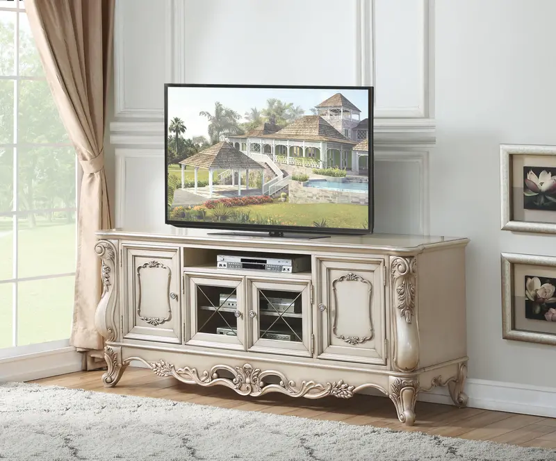 Antique White Gorsedd Tv Stand – Media Console With Adjustable Shelves 1