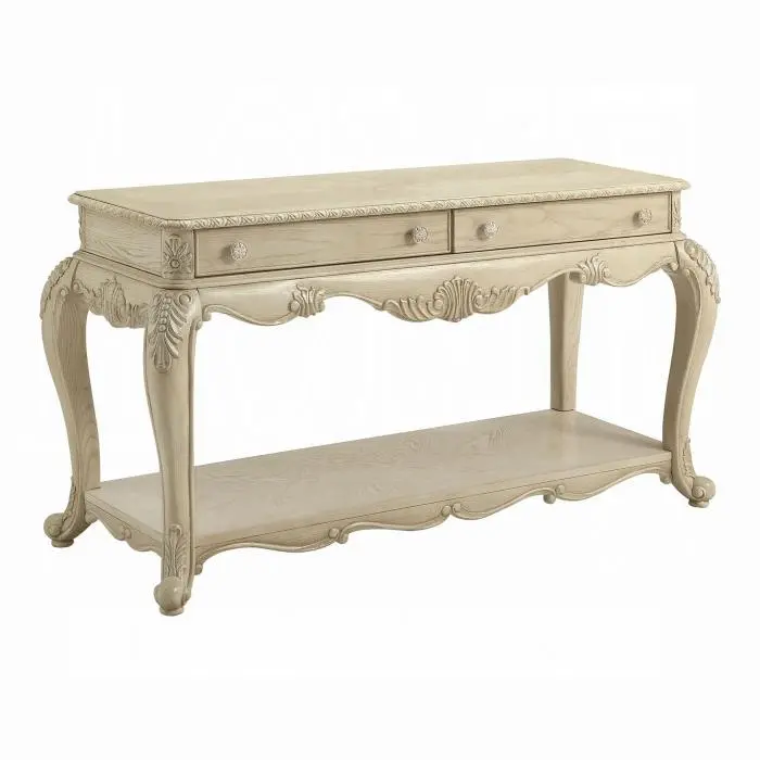 Antique White Sofa Table With Slim Profile And Wood Grain 1