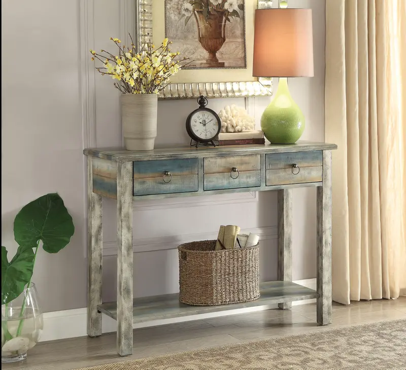 Antique White & Teal Glancio Console Table – Two-Tone Entryway Or Living Room Accent 1