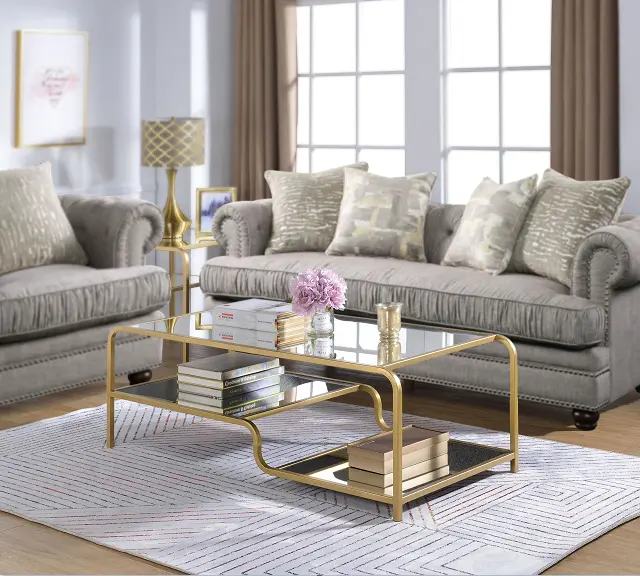 Astrid Gold And Mirror Coffee Table With Geometric Detailing 1