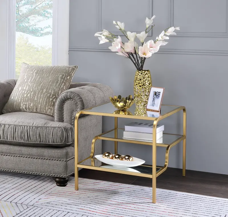 Astrid Gold-Finished End Table With Mirror Inlays 1