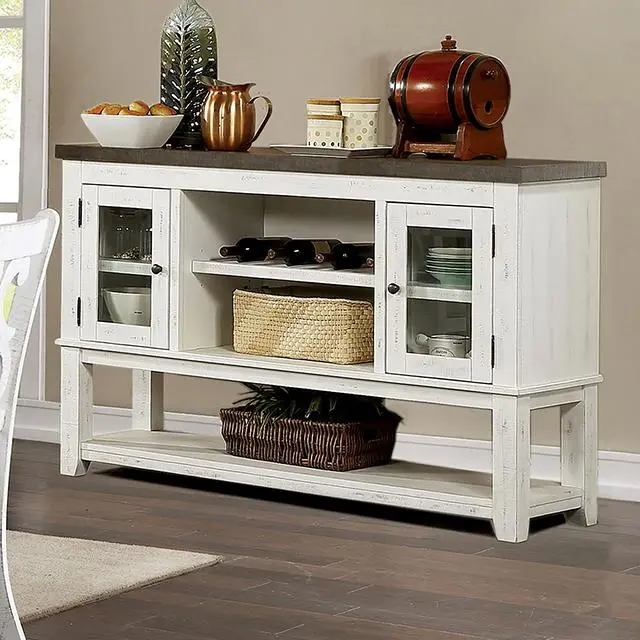 Auletta Gray Server Cabinet – Modern Buffet With Open Shelving And Closed Storage 1