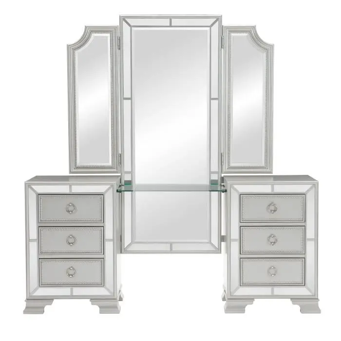 Avondale Silver Metallic Vanity Set With Mirror And Dresser – 1646-15 1