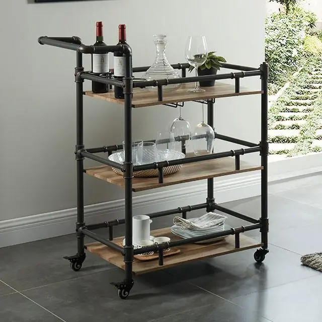 Aylmer Serving Cart – Two-Tier Sand And Black Rolling Kitchen Or Bar Trolley 1