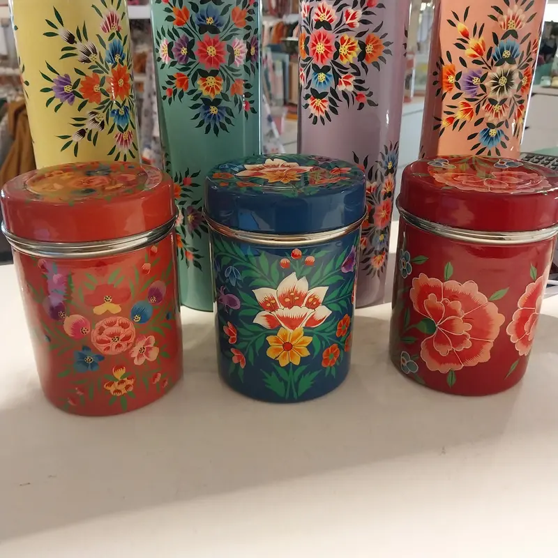 Baba Orange Tin Container – Artisanal Kashmiri Hand-Painted Finish 1