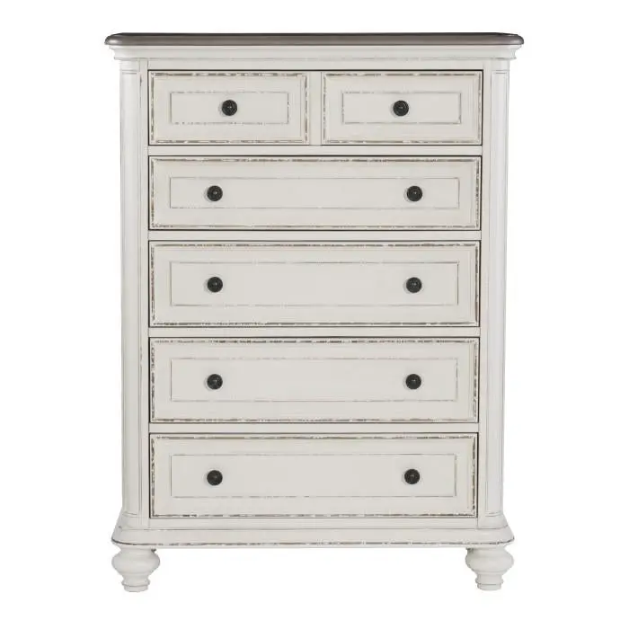 Baylesford Two-Tone 5-Drawer Chest – Layered Texture Storage Unit 1624W-9 1