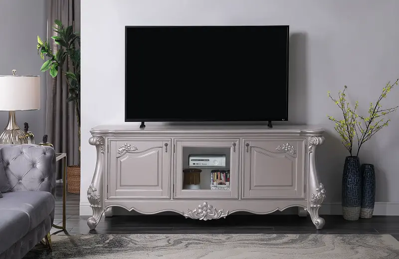 Bently Champagne Metallic Tv Stand With Open Shelving 1