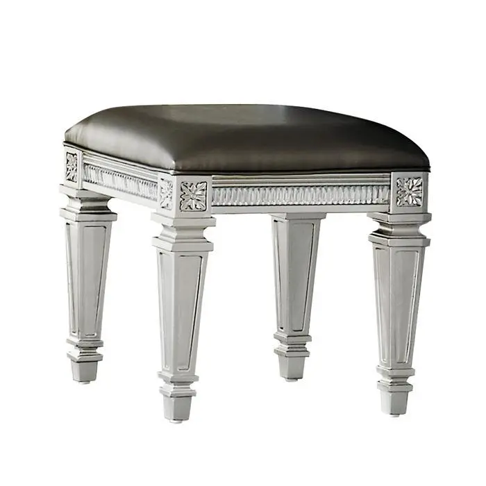 Bevelle Silver Metallic Vanity Stool – Glam Bedroom Seating 1