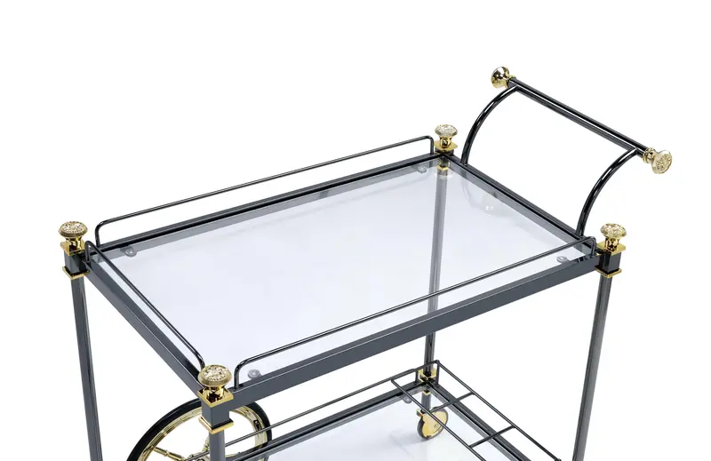 Black And Gold Serving Cart With Clear Glass Shelves – Cyrus 1