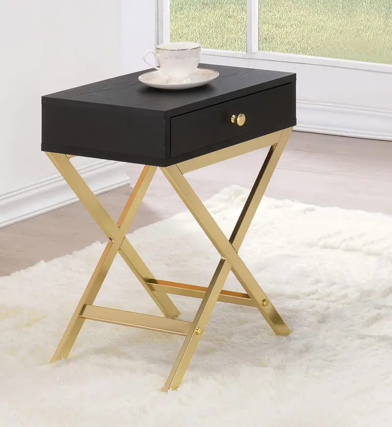 Black Side Table With Brass Inlays – Coleen Series 1
