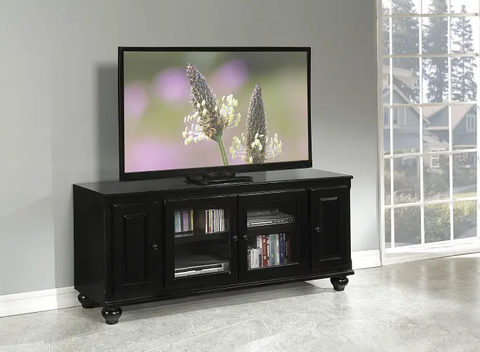Black Tv Stand With Clean Lines And Media Storage Space 1