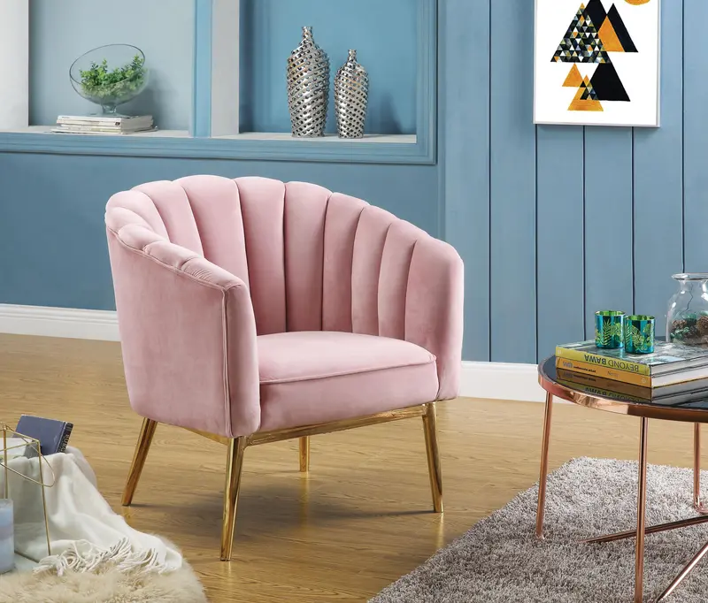 Blush Pink Velvet Accent Chair With Gold Accents – Colla Design 1