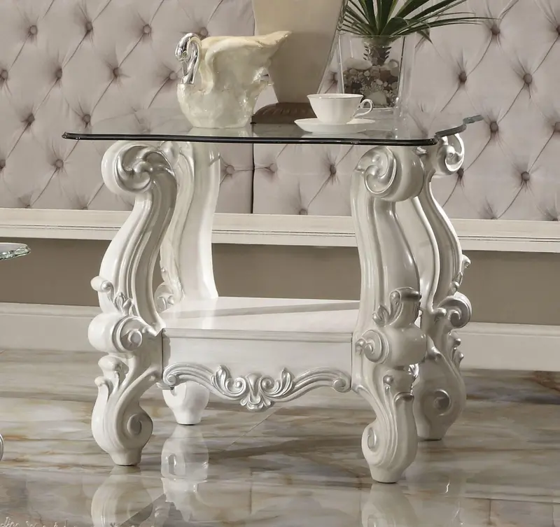 Bone White And Clear Glass Versailles End Table 1