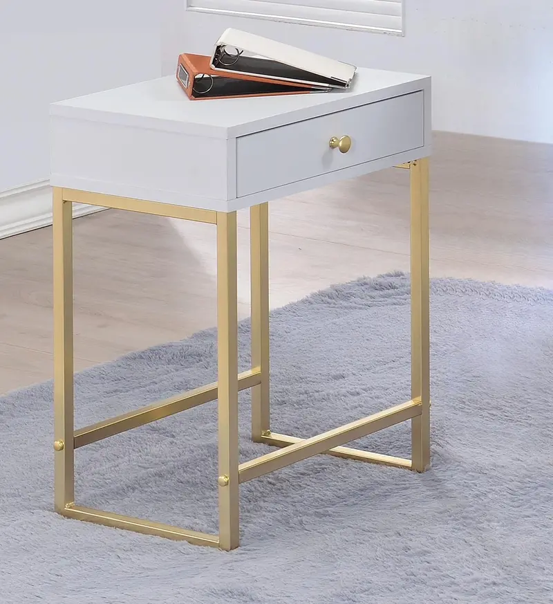 Brass-Trimmed White Side Table – Coleen Collection 1