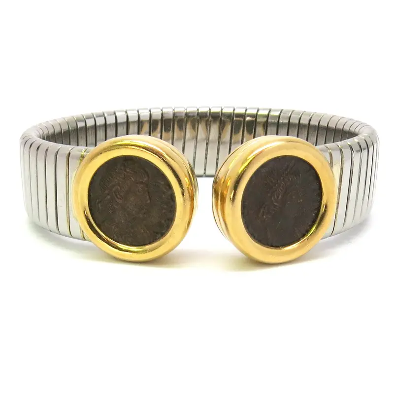 Bulgari Monete Ancient Coin Tubogas Cuff In Gold And Stainless Steel 1