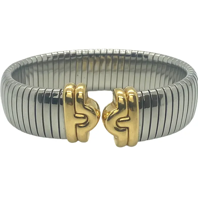 Bulgari Tubogas Cuff Bracelet Combining Gold And Stainless Steel Elements 1