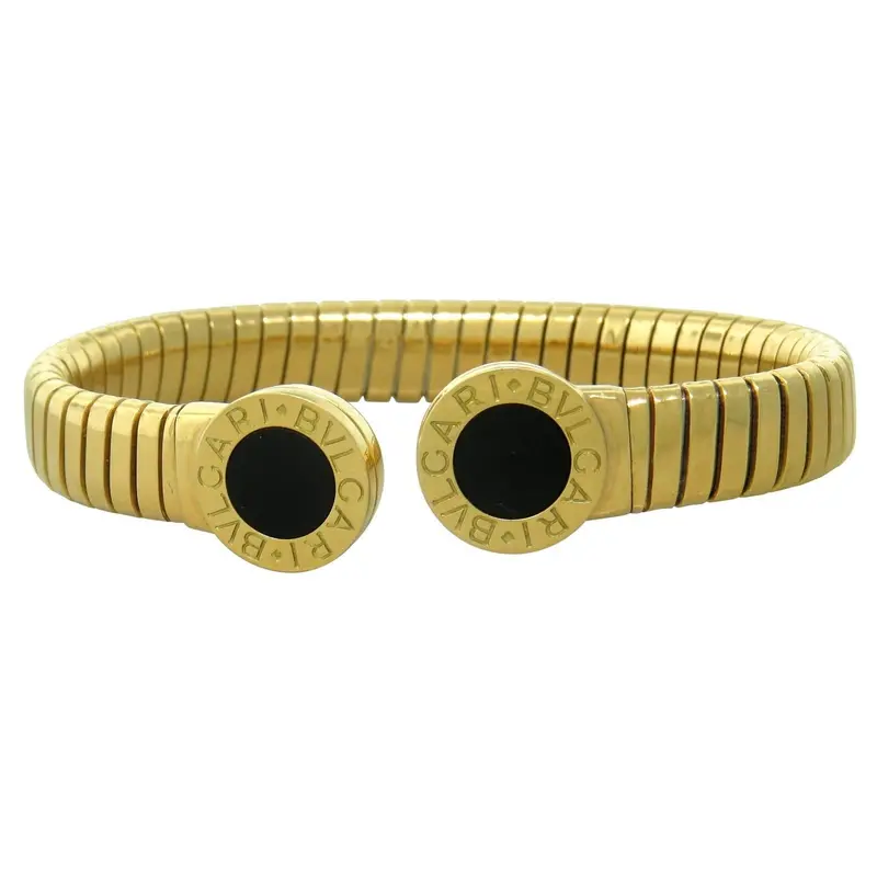 Bulgari Tubogas Cuff Bracelet: Interwoven Gold And Steel With Onyx Inlay 1