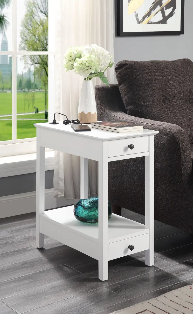 Byzad White Side Table With Integrated Usb Charging Station 1