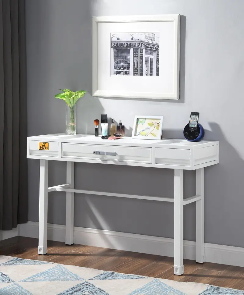 Cargo White Vanity Desk – Compact Makeup Station With Drawer & Shelf 1
