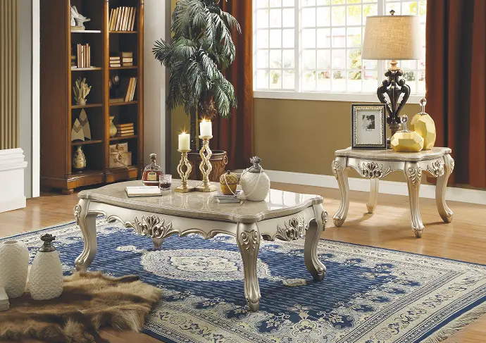 Champagne-Finished Marble Coffee Table With Sleek Base 1
