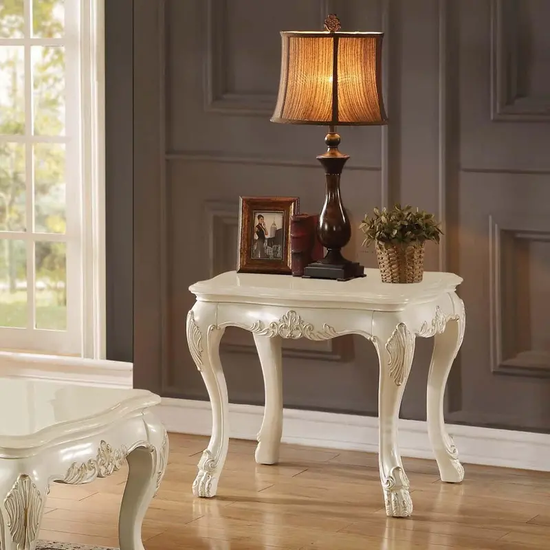 Chantelle Pearl White End Table – Marble-Topped Accent Table By Acme 1