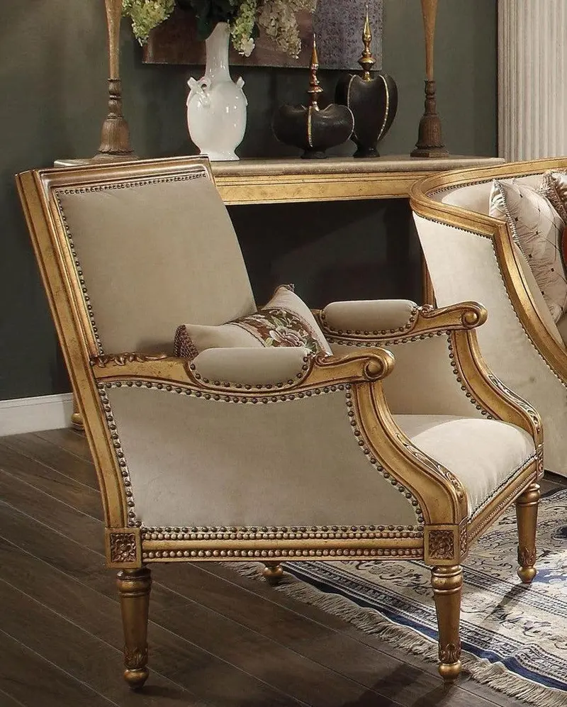 Daesha Tan Flannel Accent Chair With Antique Gold Framing 1
