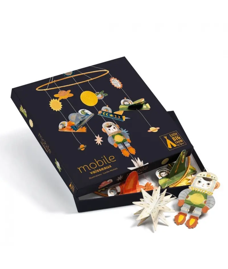 Djeco Space-Themed Mobile – Hanging Nursery Decor With Rotating Planets & Rockets 1