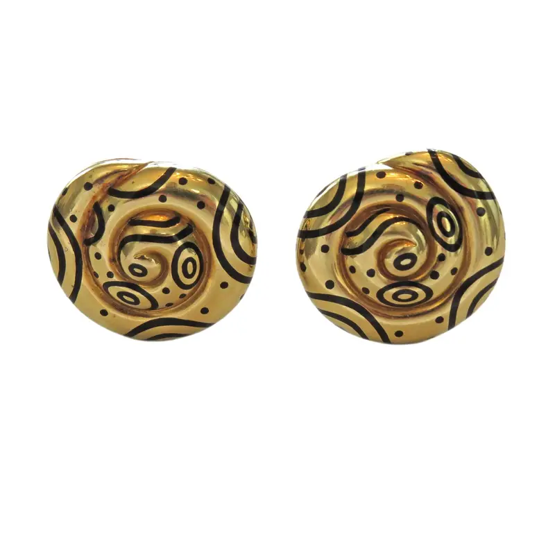 Elizabeth Gage Enamel Swirl Earrings In Handcrafted 18K Gold 1