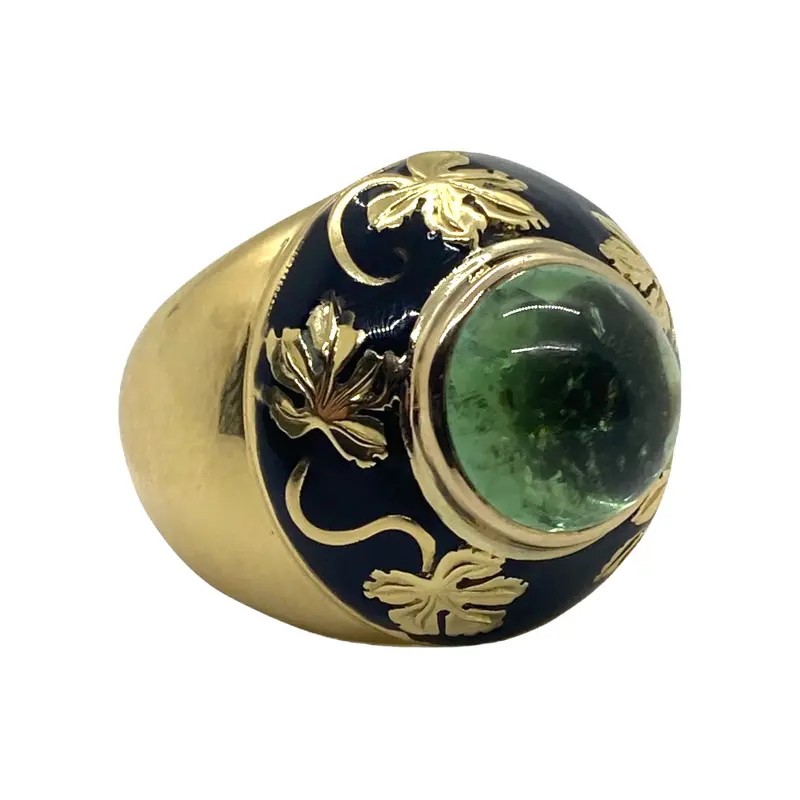 Elizabeth Gage Peridot Cabochon Ring In 18K Gold 1