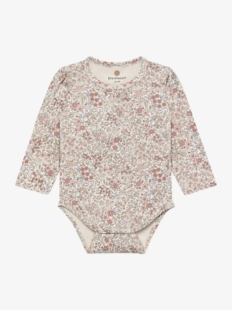 En Fant Long-Sleeve Bodysuit – Eggnog All-Over Print 1