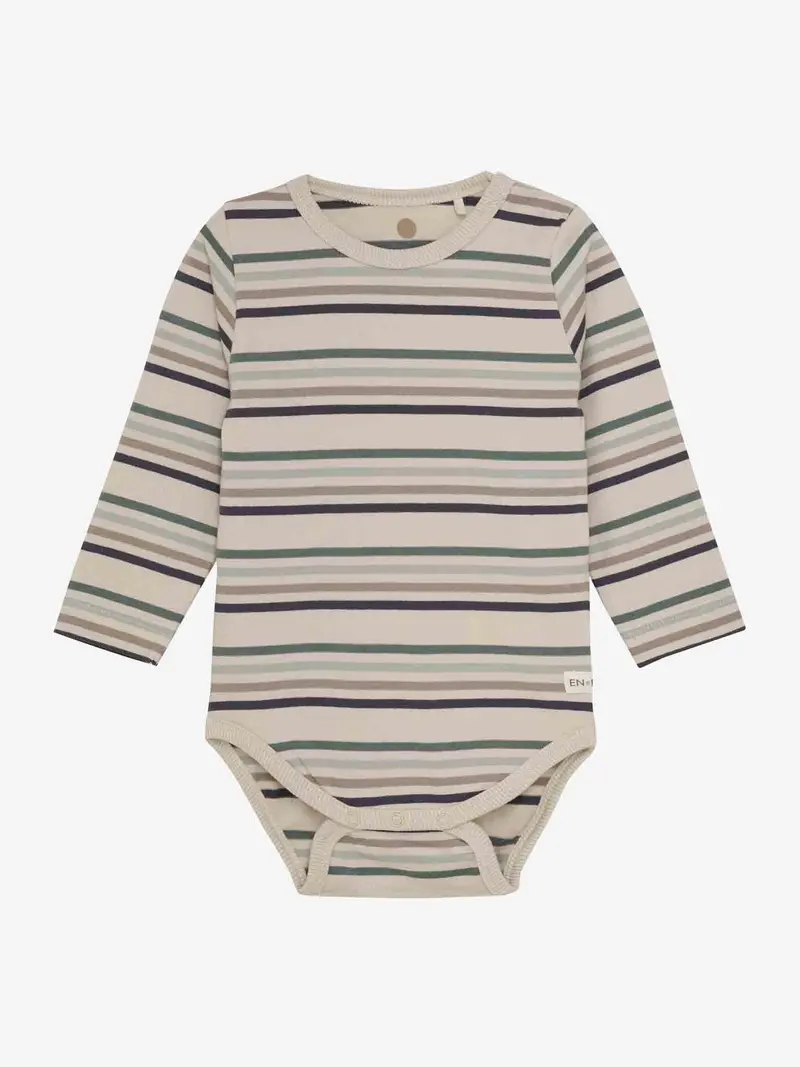 Enfant Stripe Bodysuit In Balsam Green – Organic Cotton Baby Top (Size 56) 1