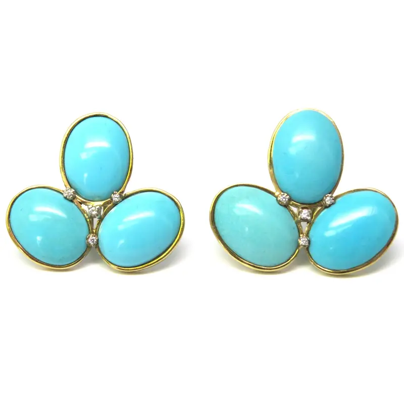 Faraone Mennella Turquoise And Diamond Gold Earrings 1