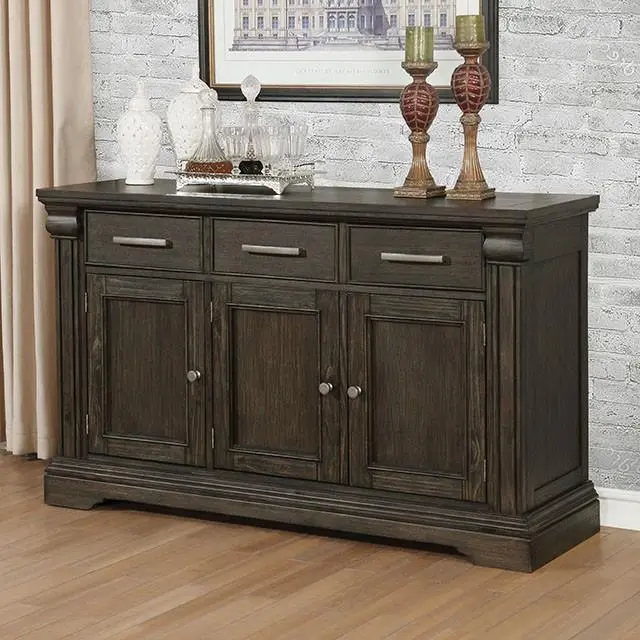 Faulk Espresso Wood Server – Rustic Modern Buffet With Open Shelving 1