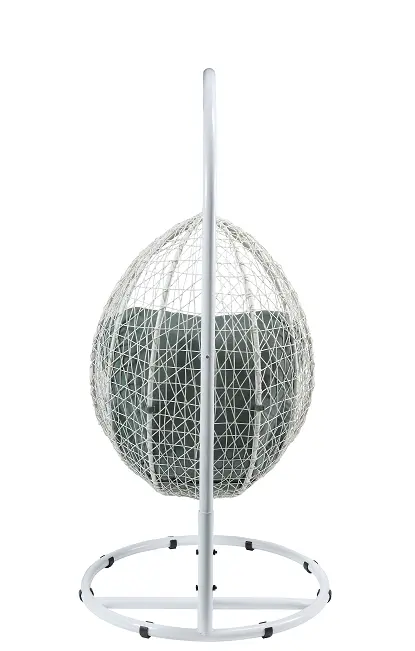 Green Fabric & White Wicker Patio Swing Chair With Stand – Simona Outdoor Relaxation Set 1
