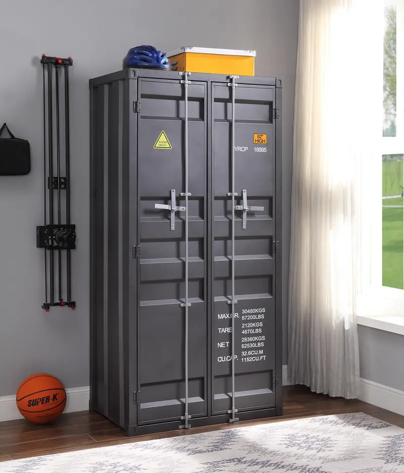 Gunmetal Double-Door Wardrobe – Cargo Collection 1