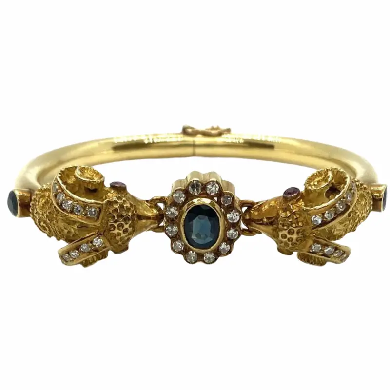 Ilias Lalaounis Vintage Gold Ram’S Head Bracelet Set With Sapphire, Ruby & Diamond Stones 1