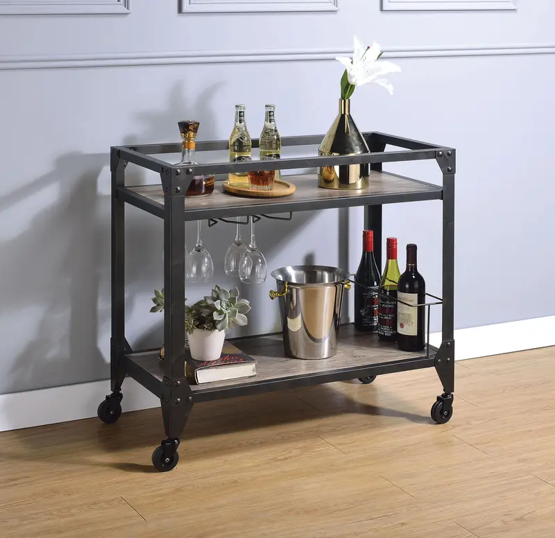 Jorgensen Rustic Oak Serving Cart With Charcoal Accents 1